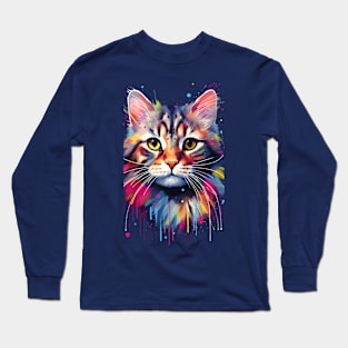 Colorful Cat Head Long Sleeve T-Shirt